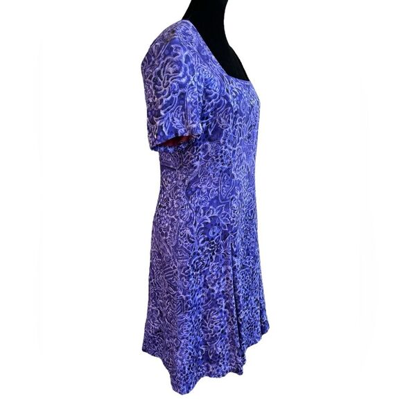 Vintage Purple Floral Silk Dress Size 10 Modest Short Sleeve Square Neck - Picture 3 of 6